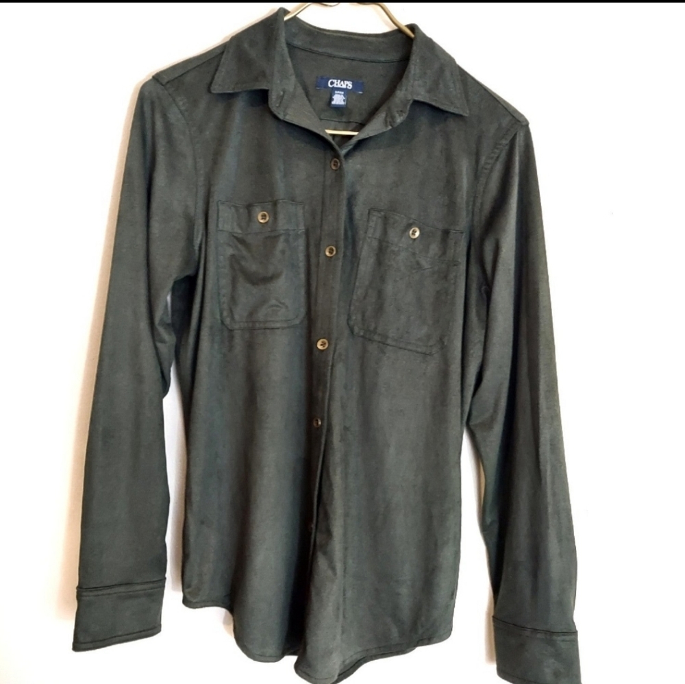 CHAPS Classic Olive Green Faux Suede Shirt S